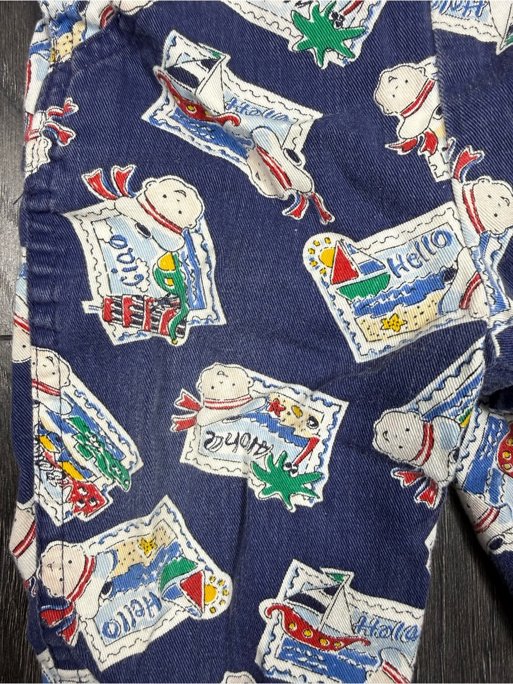 Vintage OshKosh B'gosh Navy Travel Stamp Printed Overalls - Picture 2 of 9